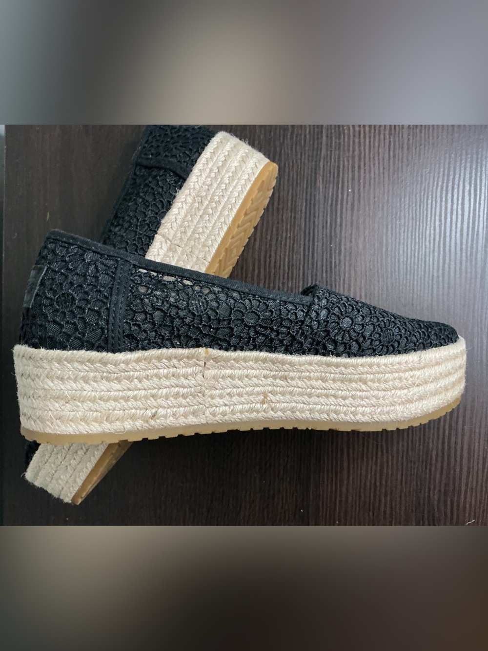 TOMS Women's Valencia Platform Espadrille - Black Moroccan Crochet (Size 8)